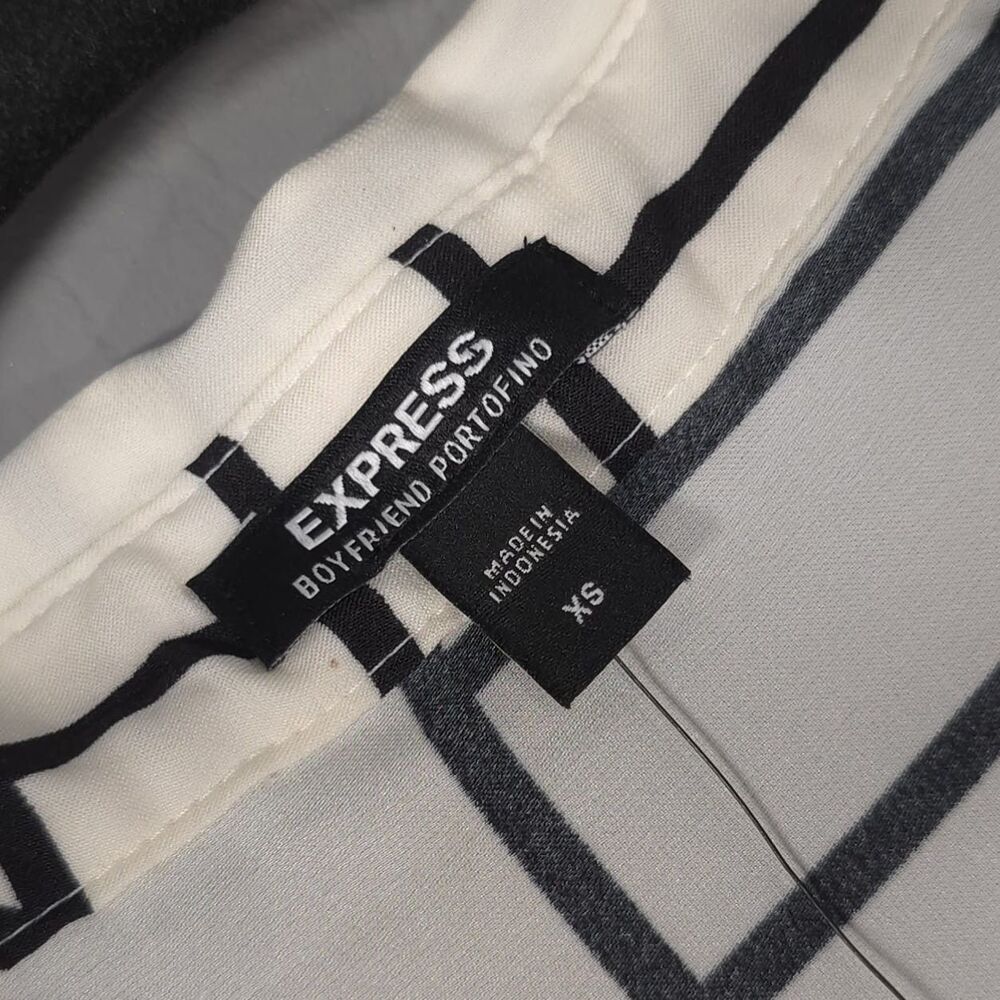 EXPRESS‎ New Women's Top Shirt XS Geometric Black Cream Boyfriend Portofino - Picture 2 of 11